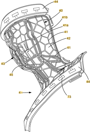 Annotated patent figure from US12235337B2 showing the receive coil arrangement, with reference numerals 40 through 73.